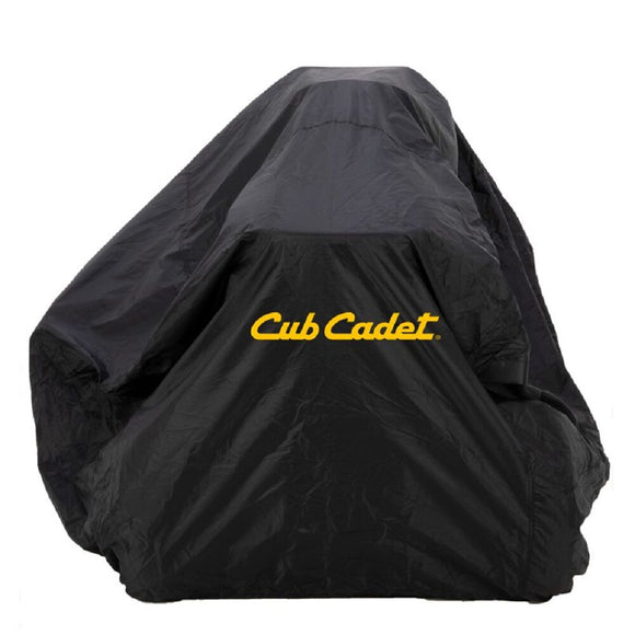 Black protective cover for Cub Cadet equipment, designed for durability and weather resistance.