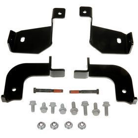 Black steel mounting brackets with hardware for secure installation, ideal for vehicle upgrades.