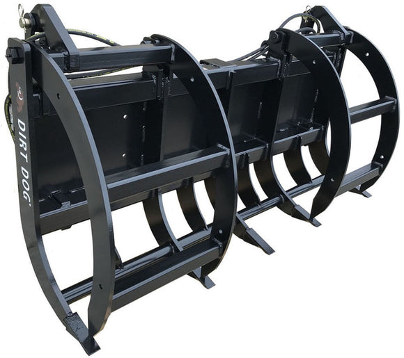 Dirt Dog heavy-duty grapple attachment, black steel, ideal for lifting and moving debris with ease.