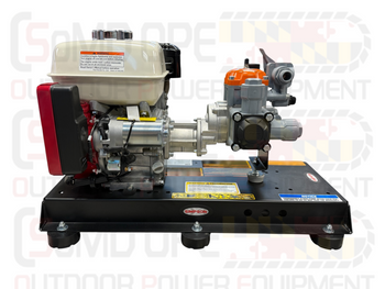 Simpson 5.5 HP water pump, black and red, durable metal construction, ideal for outdoor power equipment.