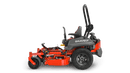 Gravely zero-turn lawn mower, bright orange and gray, features ergonomic seat and powerful cutting system.
