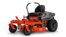 Gravely ZT 34-inch zero-turn lawn mower in orange and black with comfortable seating and robust design.