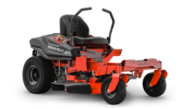 Gravely ZT zero-turn mower, orange and black, 34-inch cutting deck, durable design for efficient lawn care.