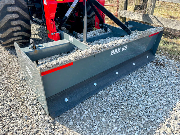 BBX 60 gravel box scraper attachment, durable steel construction, ideal for landscaping and grading tasks.