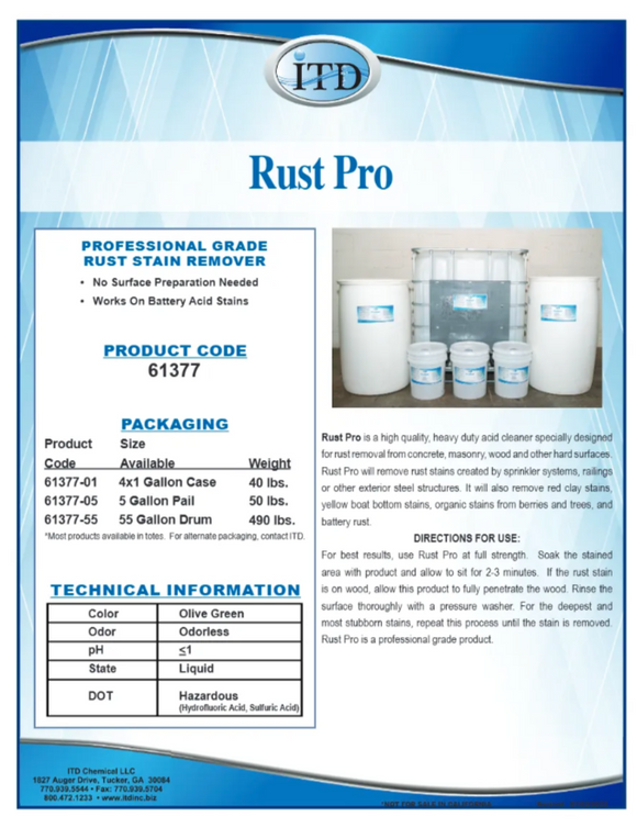 Rust Pro Rust Stain Remover 5 Gallon