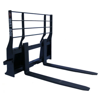 Dirt Dog pallet forks, heavy-duty black steel construction with adjustable frame for versatile lifting tasks.