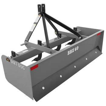 Dirt Dog BBX 60 snow plow, 60 inches wide, durable gray steel for heavy-duty snow clearing and landscaping.