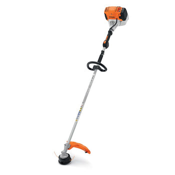 STIHL gas-powered grass trimmer, lightweight, orange and silver, efficient for lawn maintenance.