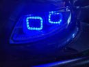 Blue LED car headlight showcasing bright illumination and modern design features.
