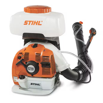 STIHL SR 430 backpack blower, orange and white, powerful engine, designed for efficient yard cleanup.