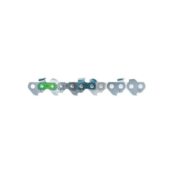 Durable metal saw chain with green accents, ideal for cutting wood and enhancing performance.